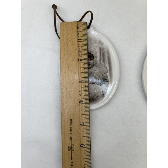 Set Of 3 Vtg Victorian Girls Print Oval White Ceramic X’mas Tree‎ Ornaments - Picture 6 of 6